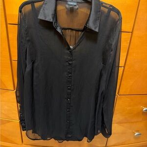torrid Black Sheer Satin-Collar Button-Up Blouse